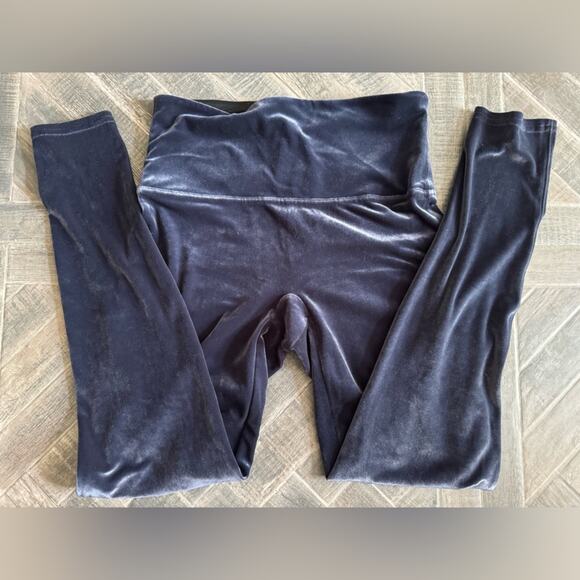 Spanx Navy Blue Velvet Leggings - Size L - Picture 1 of 4